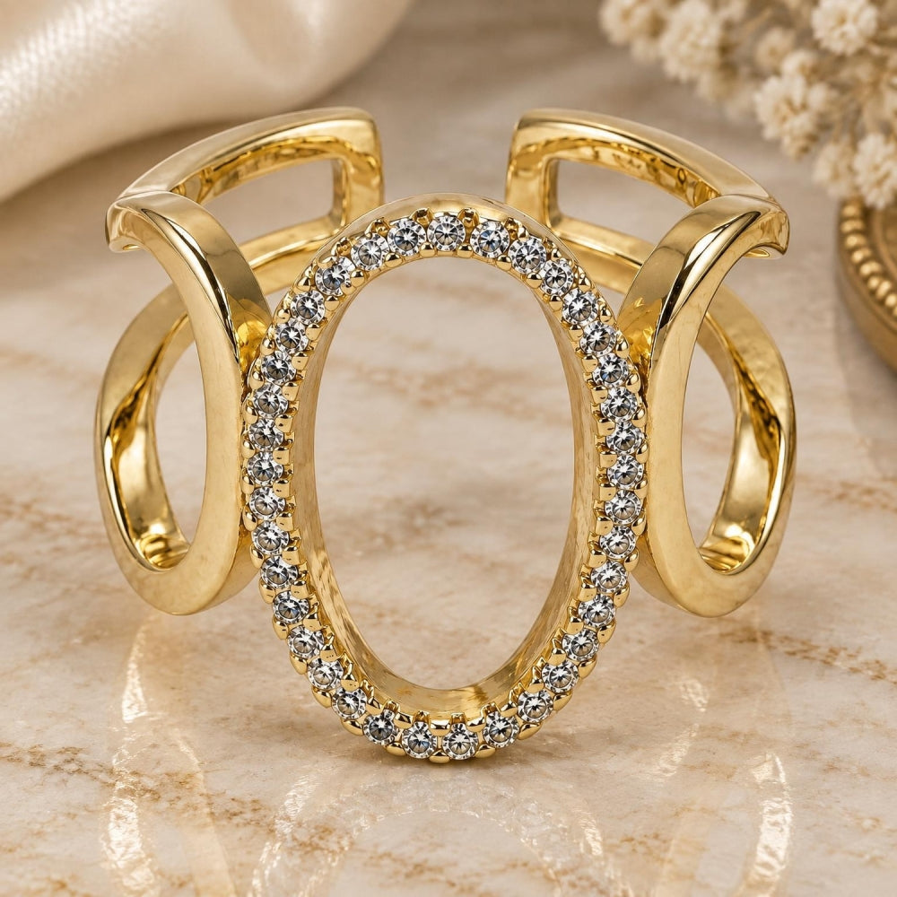 Oro Laminado Multi Stone Ring, Gold Filled Style with White Micro Pave, Polished, Golden Finish