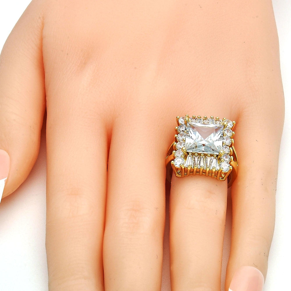 Oro Laminado Multi Stone Ring, Gold Filled Style with White Cubic Zirconia, Polished, Golden Finish