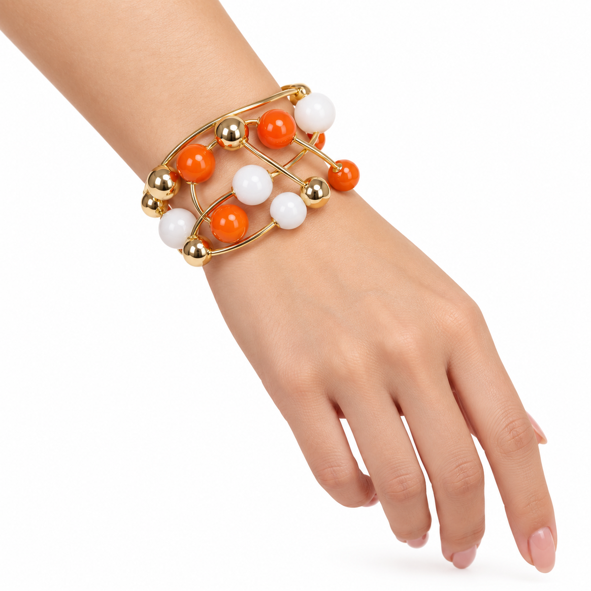 Pulsera Multicolor Naranja, Blanca y Dorada
