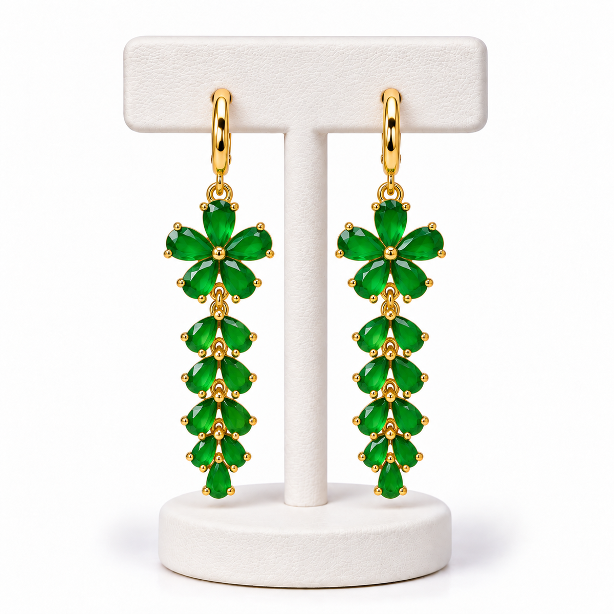 Aretes Flor Verde Esmeralda