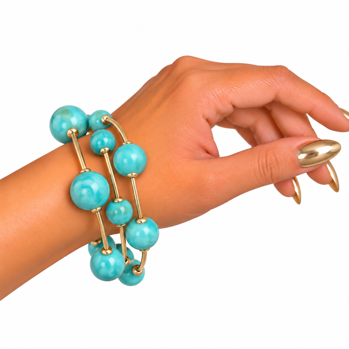 Pulsera de Esferas Turquesa y Doradas