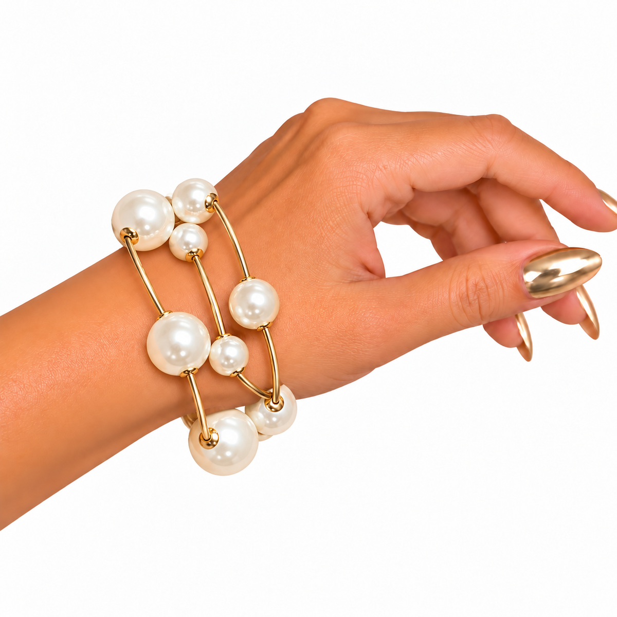 Pulsera Esferas Perla con Dorado