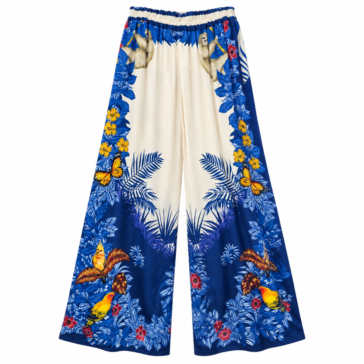 Pantalón de Seda Tropical Azul