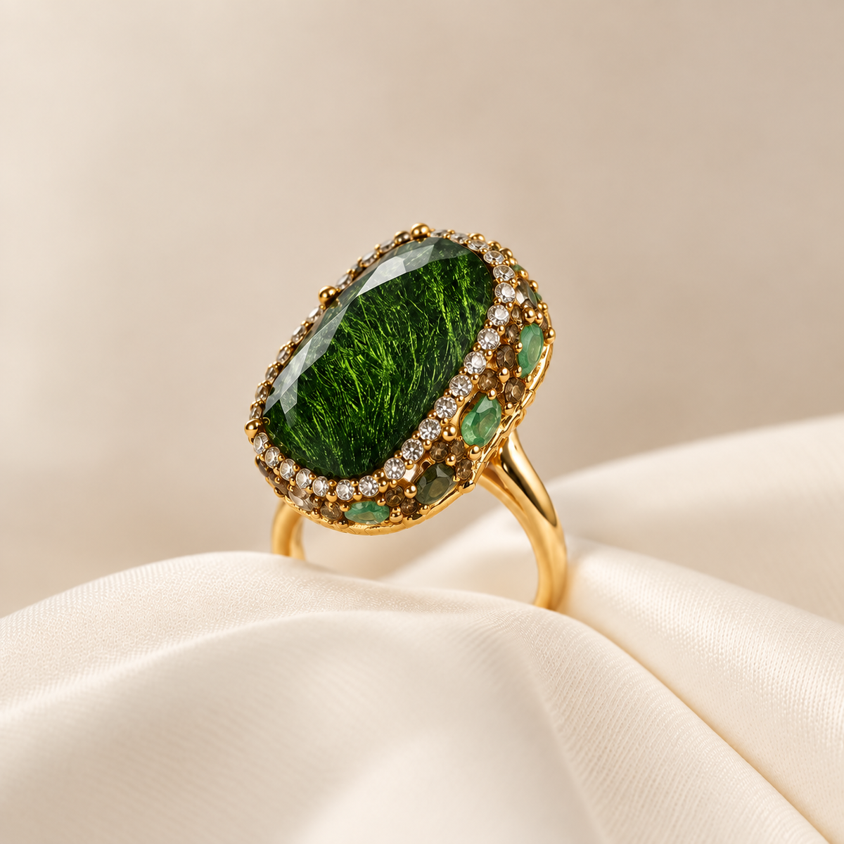 Anillo de Piedra y Brillo Verde