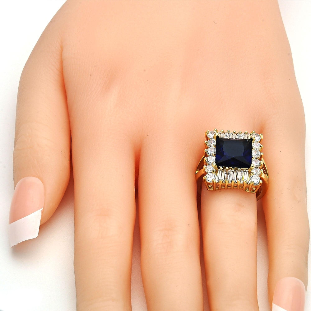 Oro Laminado Multi Stone Ring, Gold Filled Style Baguette Design, with Tanzanite and White Cubic Zirconia, Polished, Golden Finish