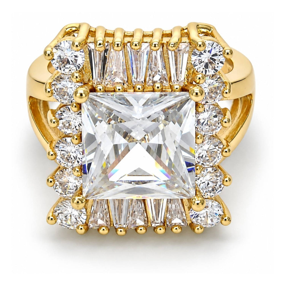 Oro Laminado Multi Stone Ring, Gold Filled Style with White Cubic Zirconia, Polished, Golden Finish