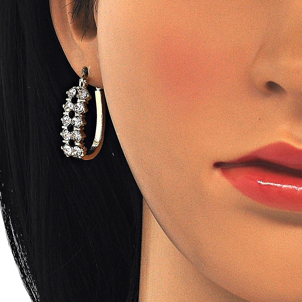 Oro Laminado Small Hoop, Gold Filled Style with Black and White Crystal, Polished, Golden Finish