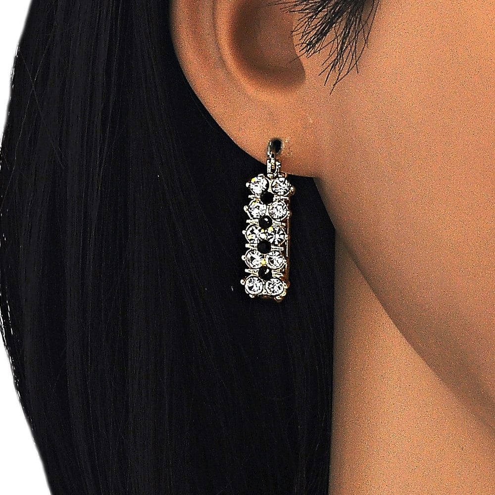 Oro Laminado Small Hoop, Gold Filled Style with Black and White Crystal, Polished, Golden Finish