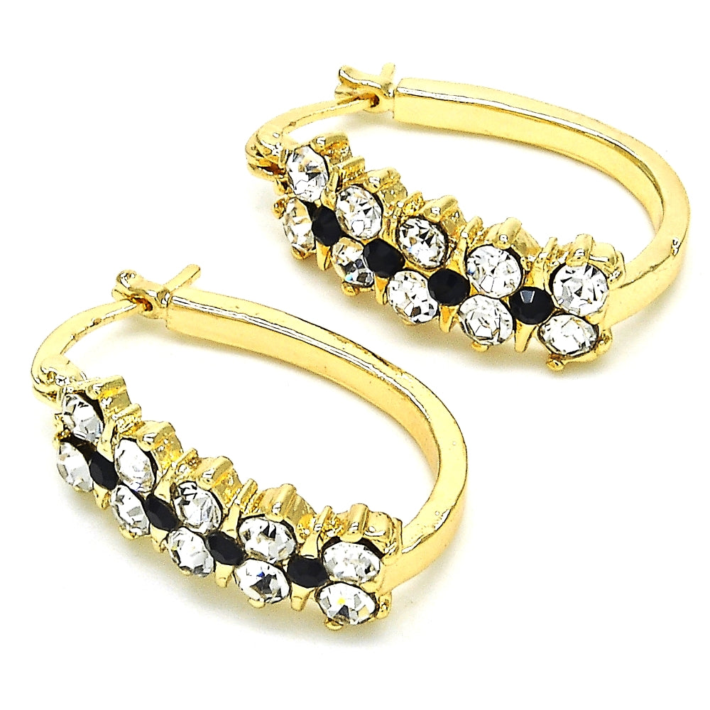 Oro Laminado Small Hoop, Gold Filled Style with Black and White Crystal, Polished, Golden Finish