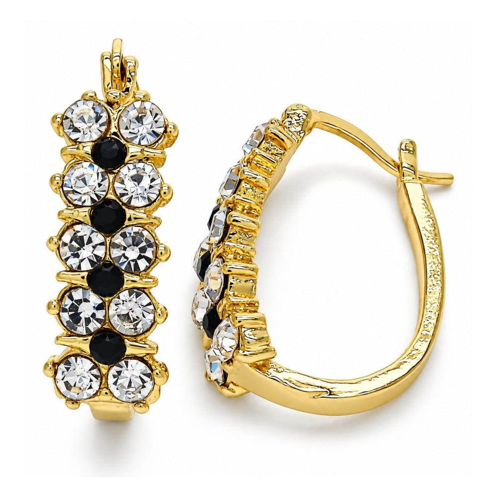 Oro Laminado Small Hoop, Gold Filled Style with Black and White Crystal, Polished, Golden Finish