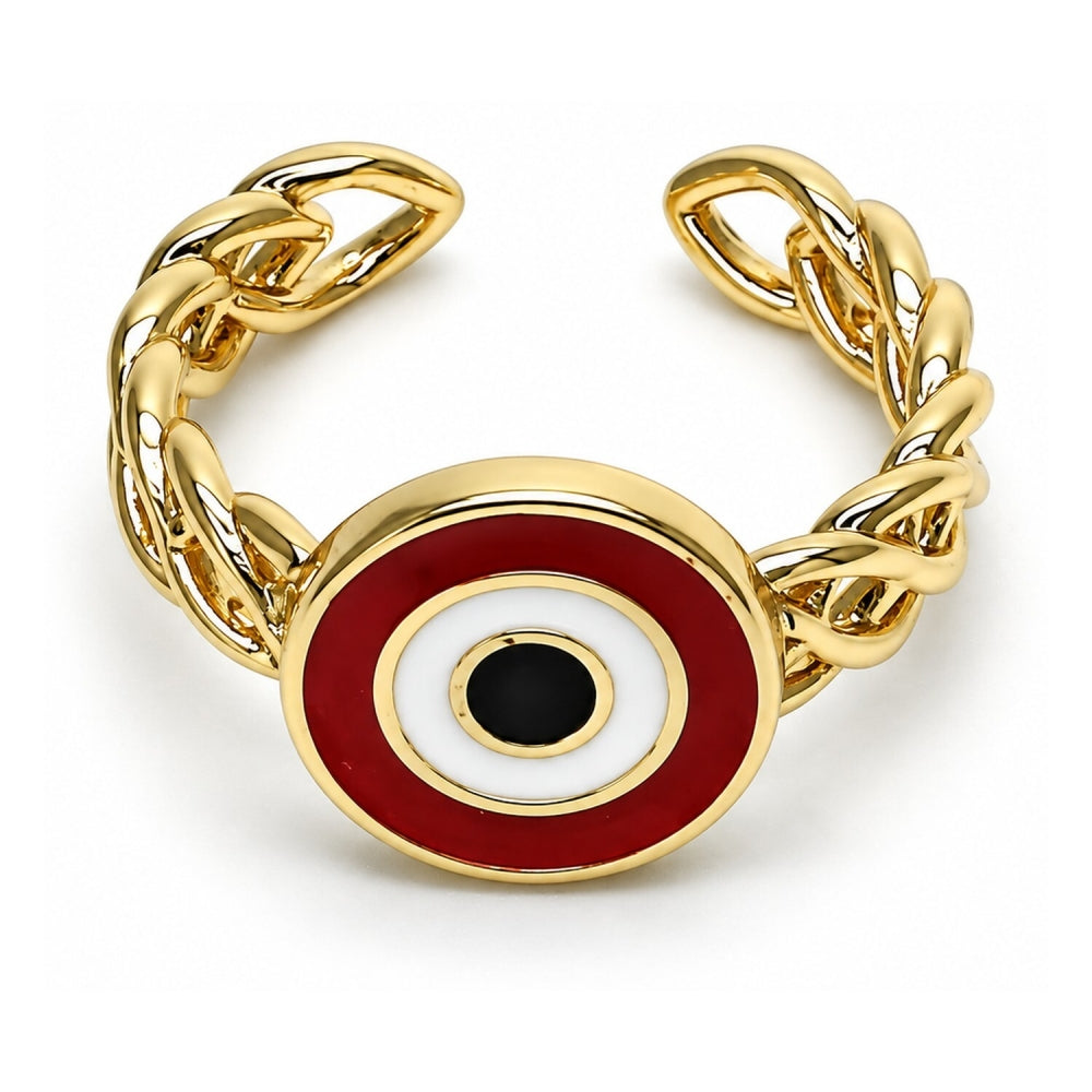 Oro Laminado Elegant Ring, Gold Filled Style Evil Eye Design, Red Enamel Finish, Golden Finish