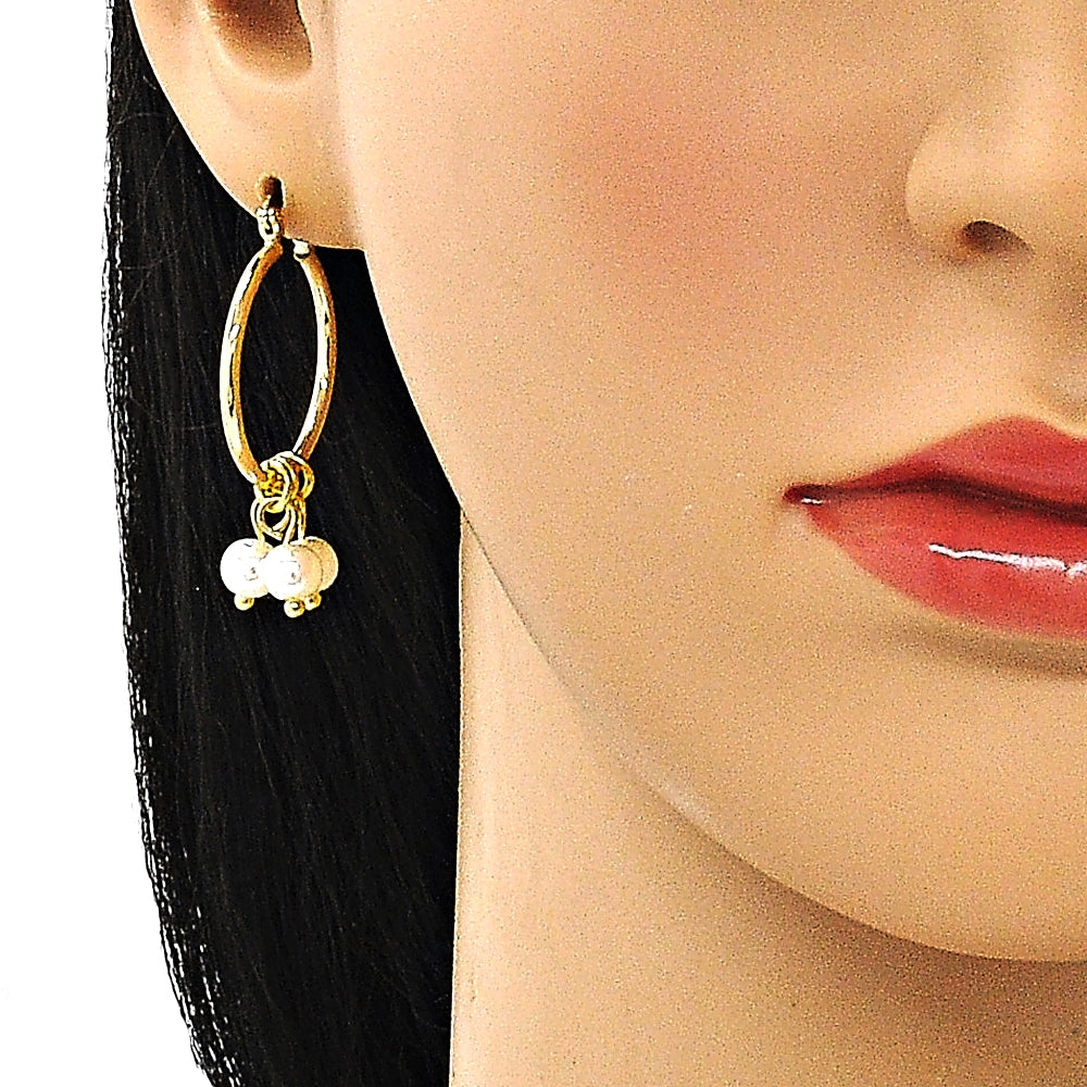 Oro Laminado Small Hoop, Gold Filled Style with Ivory Pearl, Polished, Golden Finish