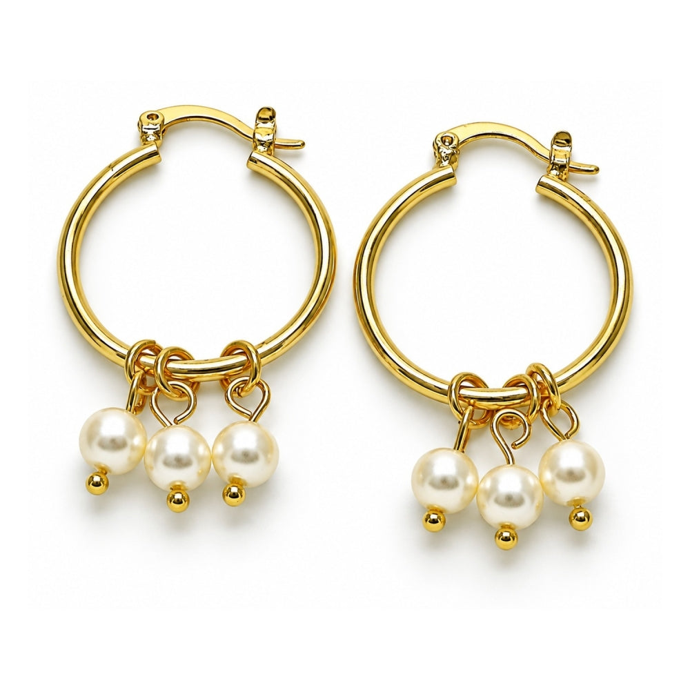 Oro Laminado Small Hoop, Gold Filled Style with Ivory Pearl, Polished, Golden Finish