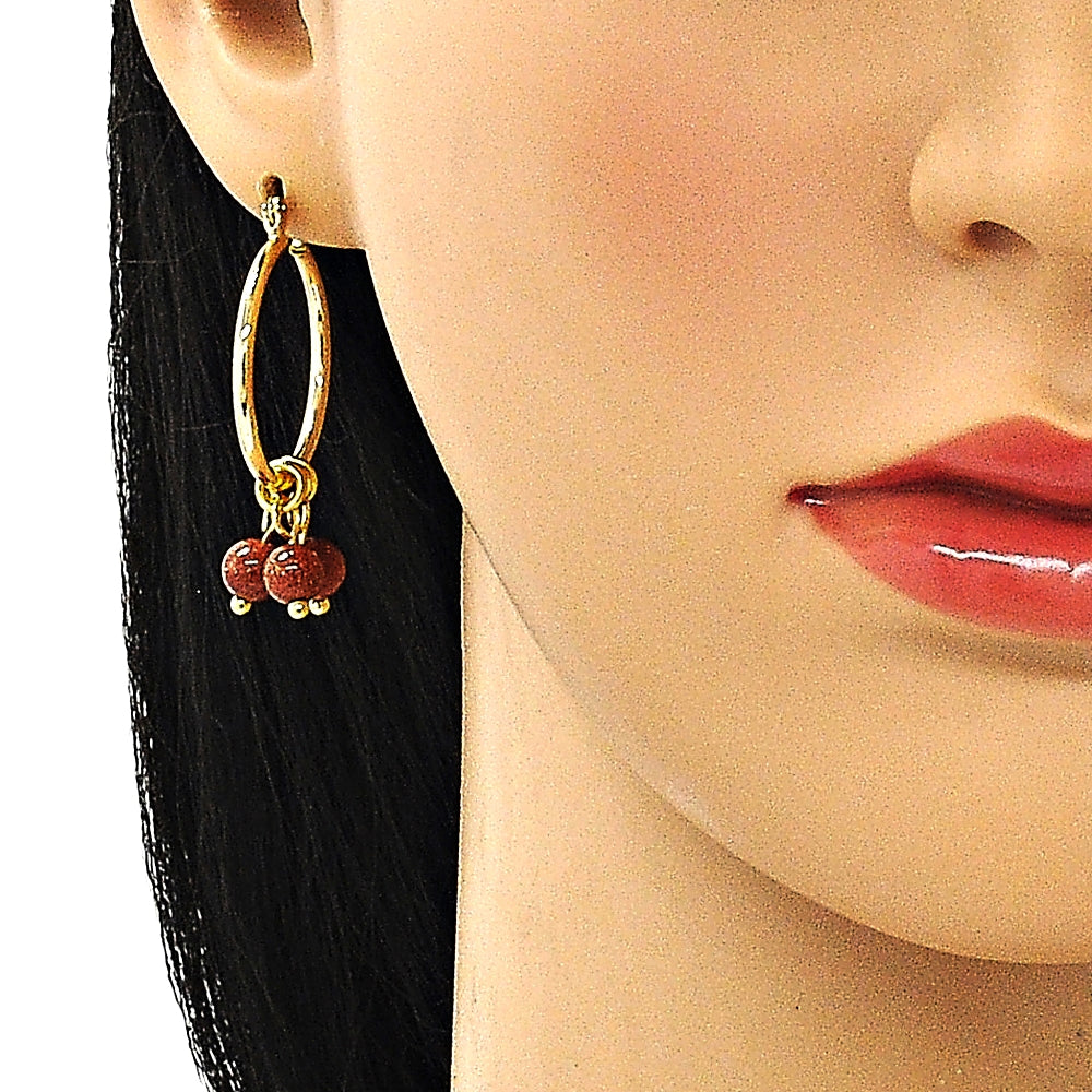 Oro Laminado Small Hoop, Gold Filled Style with Brown Goldstone Venturina, Polished, Golden Finish