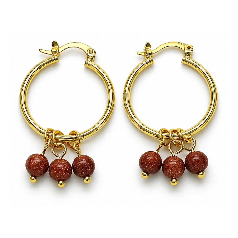 Oro Laminado Small Hoop, Gold Filled Style with Brown Goldstone Venturina, Polished, Golden Finish