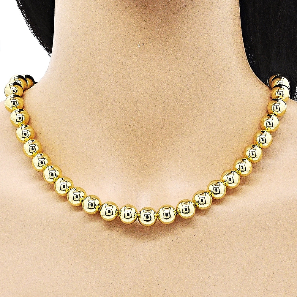 Oro Laminado Necklace and Bracelet, Gold Filled Style Ball Design, Polished, Golden Finish