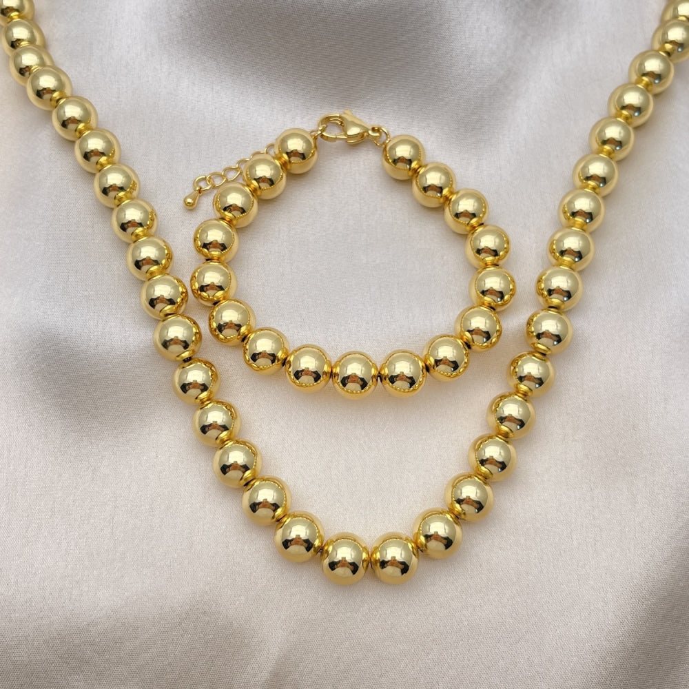 Oro Laminado Necklace and Bracelet, Gold Filled Style Ball Design, Polished, Golden Finish