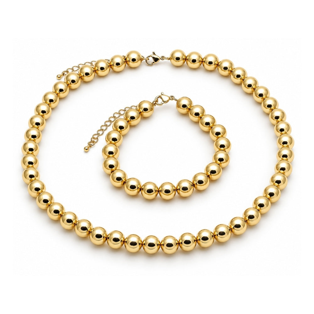 Oro Laminado Necklace and Bracelet, Gold Filled Style Ball Design, Polished, Golden Finish