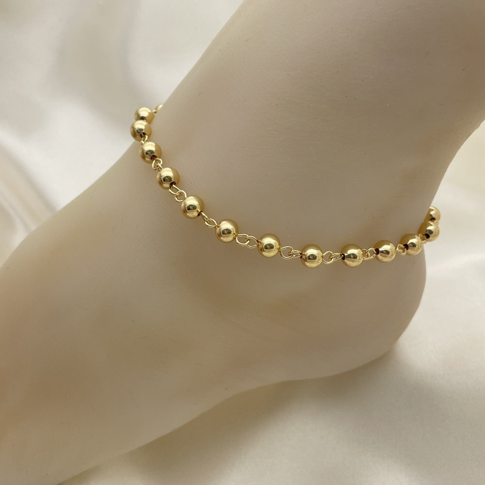 Oro Laminado Fancy Anklet, Gold Filled Style Ball Design, Polished, Golden Finish