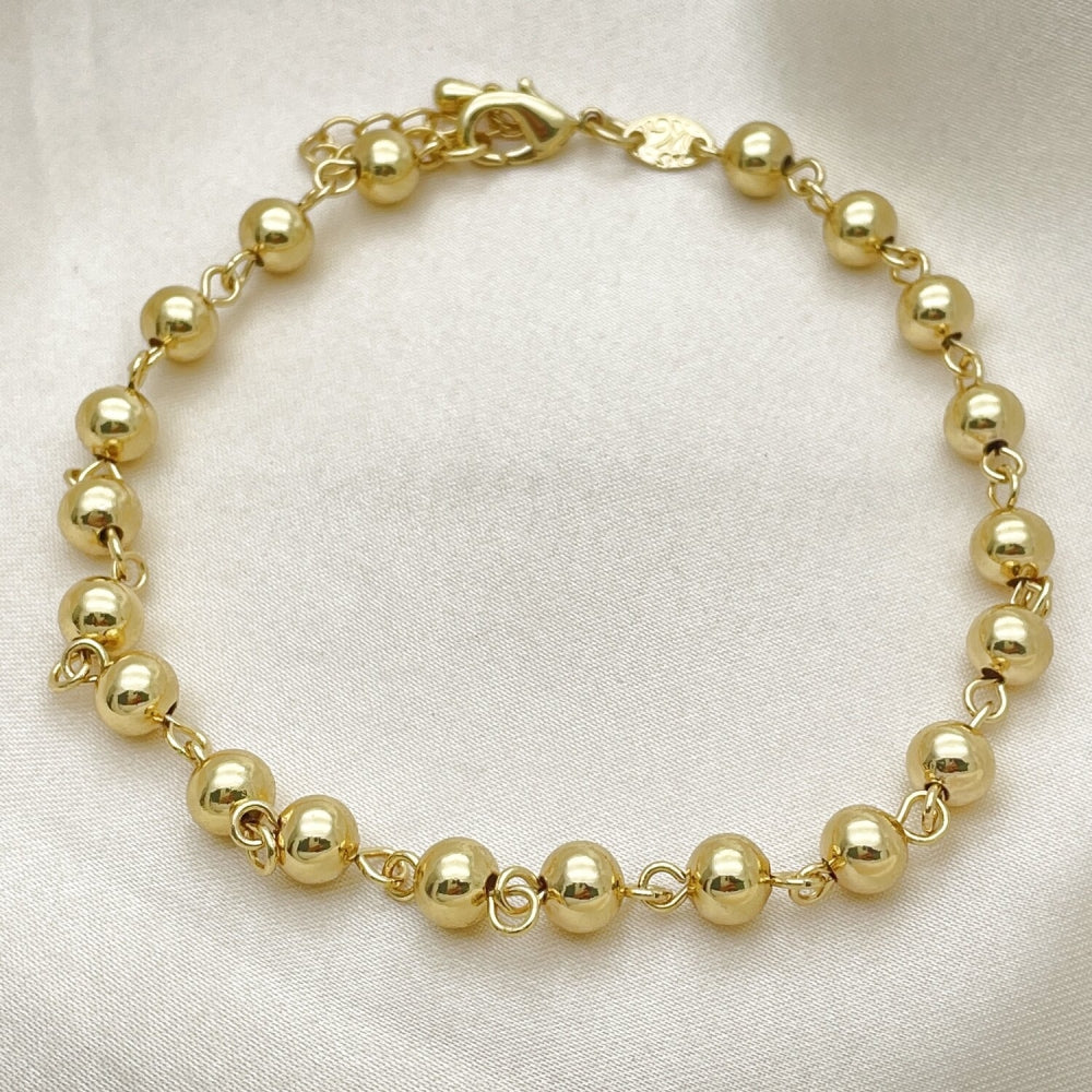Oro Laminado Fancy Anklet, Gold Filled Style Ball Design, Polished, Golden Finish