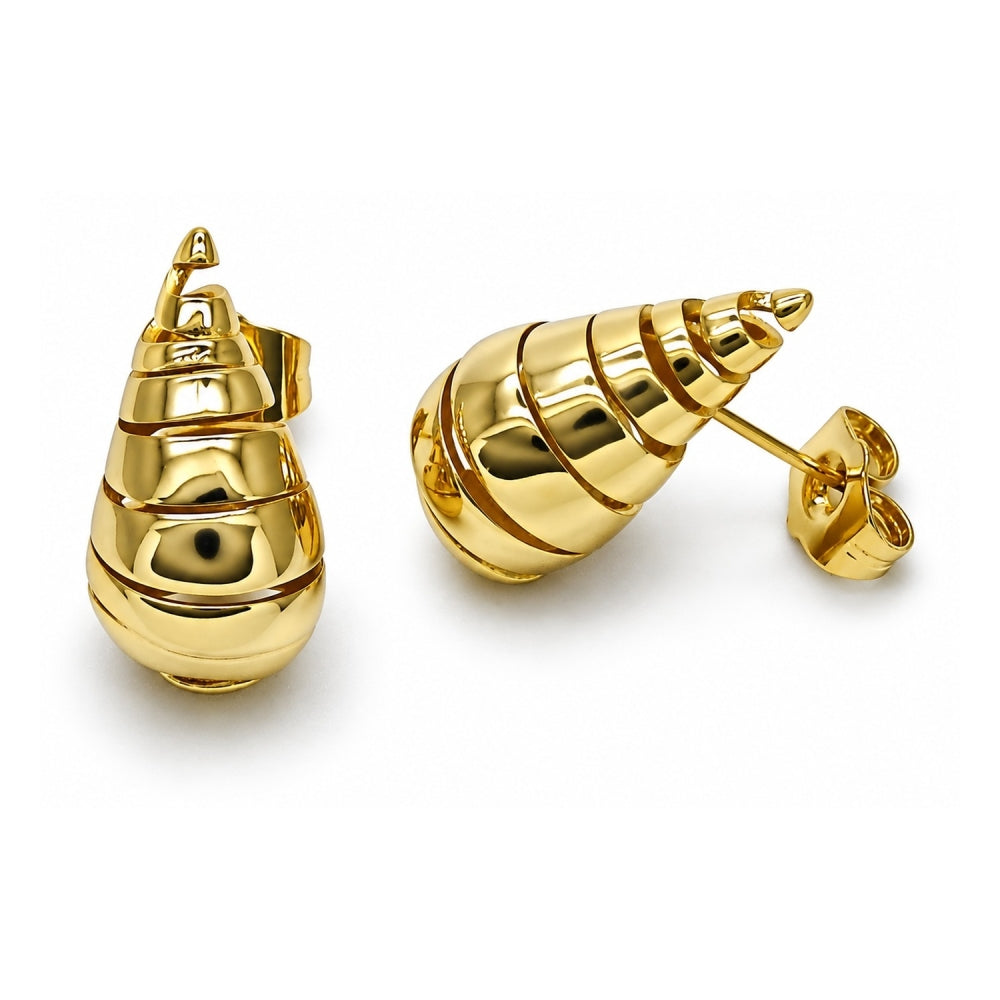 Oro Laminado Stud Earring, Gold Filled Style Teardrop and Twist Design, Polished, Golden Finish