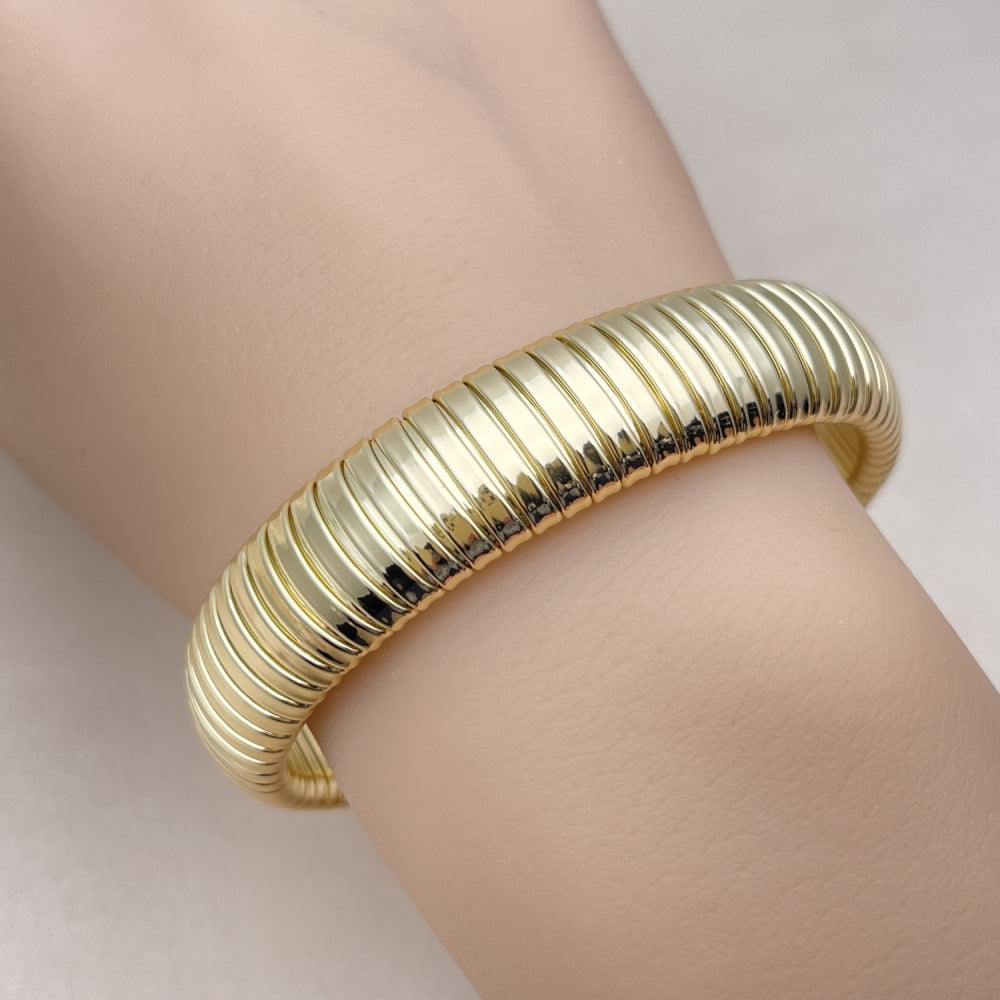 Oro Laminado Fancy Bracelet, Gold Filled Style Expandable Bead Design, Polished, Golden Finish
