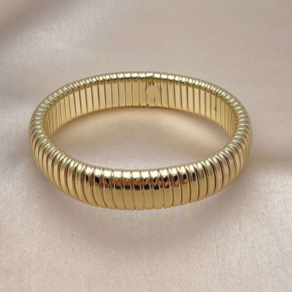 Oro Laminado Fancy Bracelet, Gold Filled Style Expandable Bead Design, Polished, Golden Finish