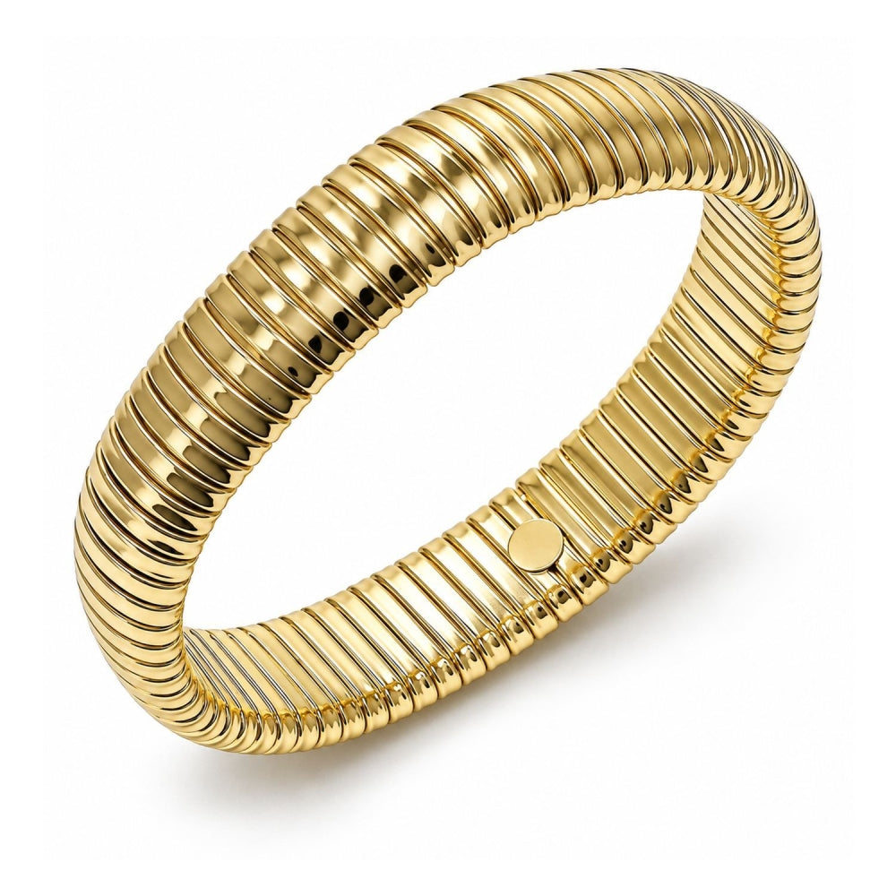 Oro Laminado Fancy Bracelet, Gold Filled Style Expandable Bead Design, Polished, Golden Finish