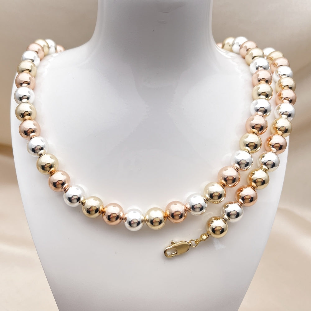 Oro Laminado Necklace and Bracelet, Gold Filled Style Ball and Hollow Design, Polished, Tricolor