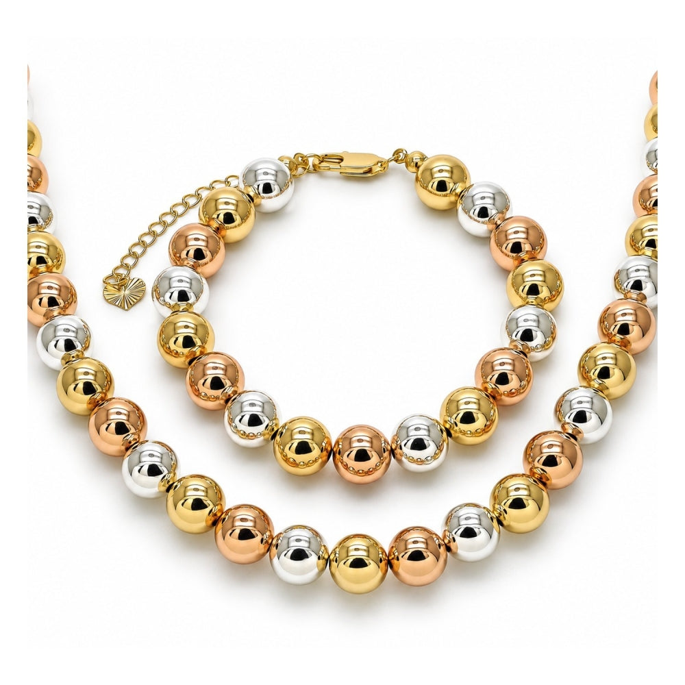 Oro Laminado Necklace and Bracelet, Gold Filled Style Ball and Hollow Design, Polished, Tricolor