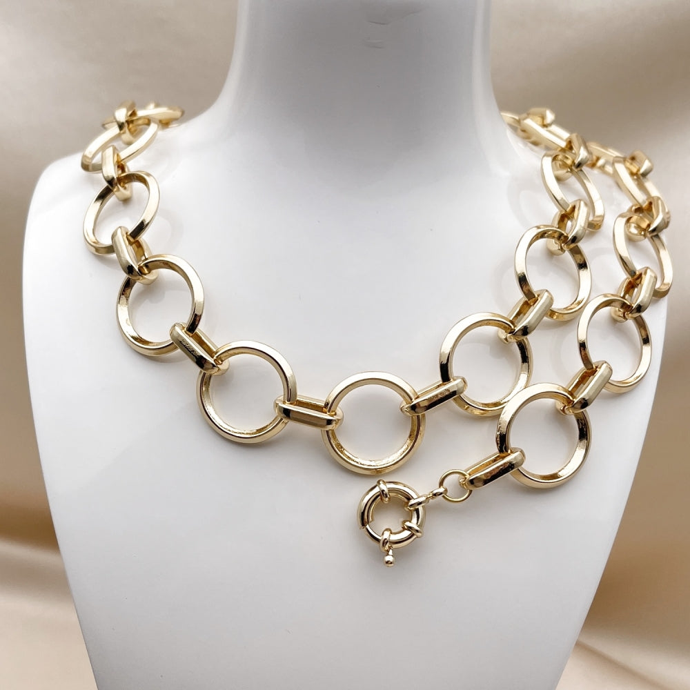 Oro Laminado Necklace and Bracelet, Gold Filled Style Rolo Design, Polished, Golden Finish