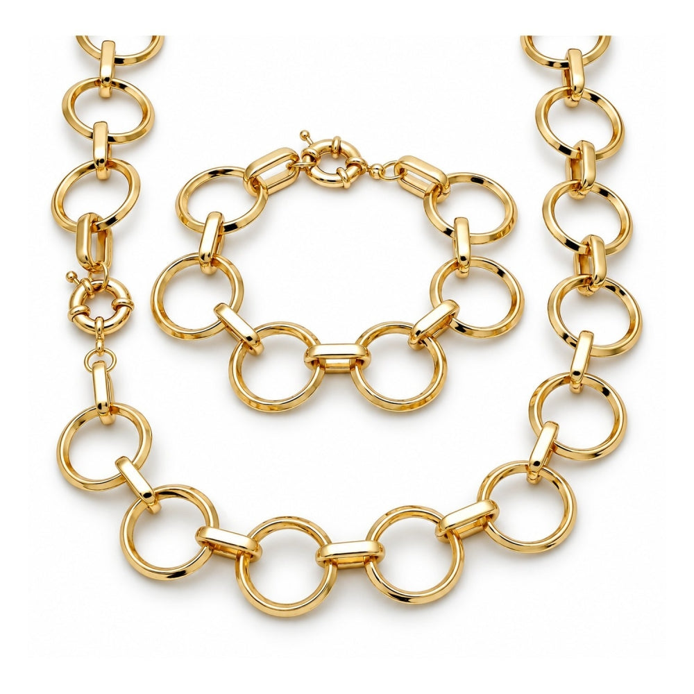 Oro Laminado Necklace and Bracelet, Gold Filled Style Rolo Design, Polished, Golden Finish