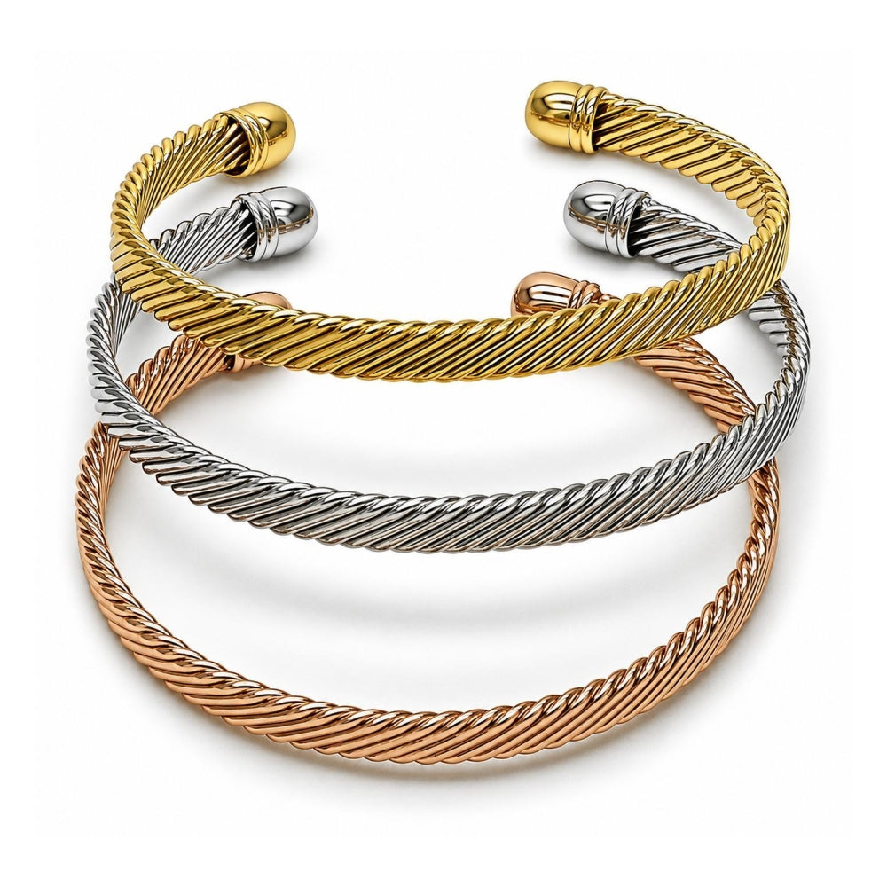 Oro Laminado Trio Bangle, Gold Filled Style Twist Design, Polished, Tricolor