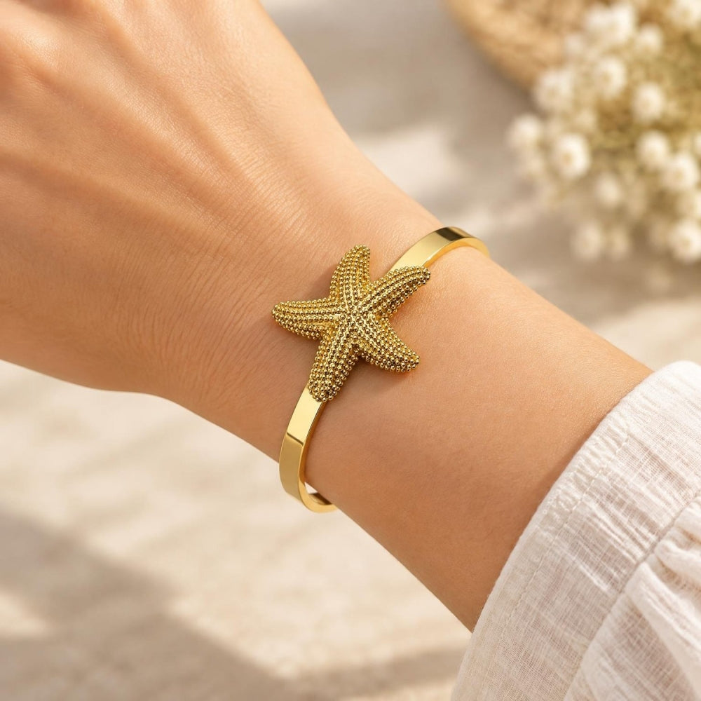 Oro Laminado Individual Bangle, Gold Filled Style Star Design, Matte Finish, Golden Finish