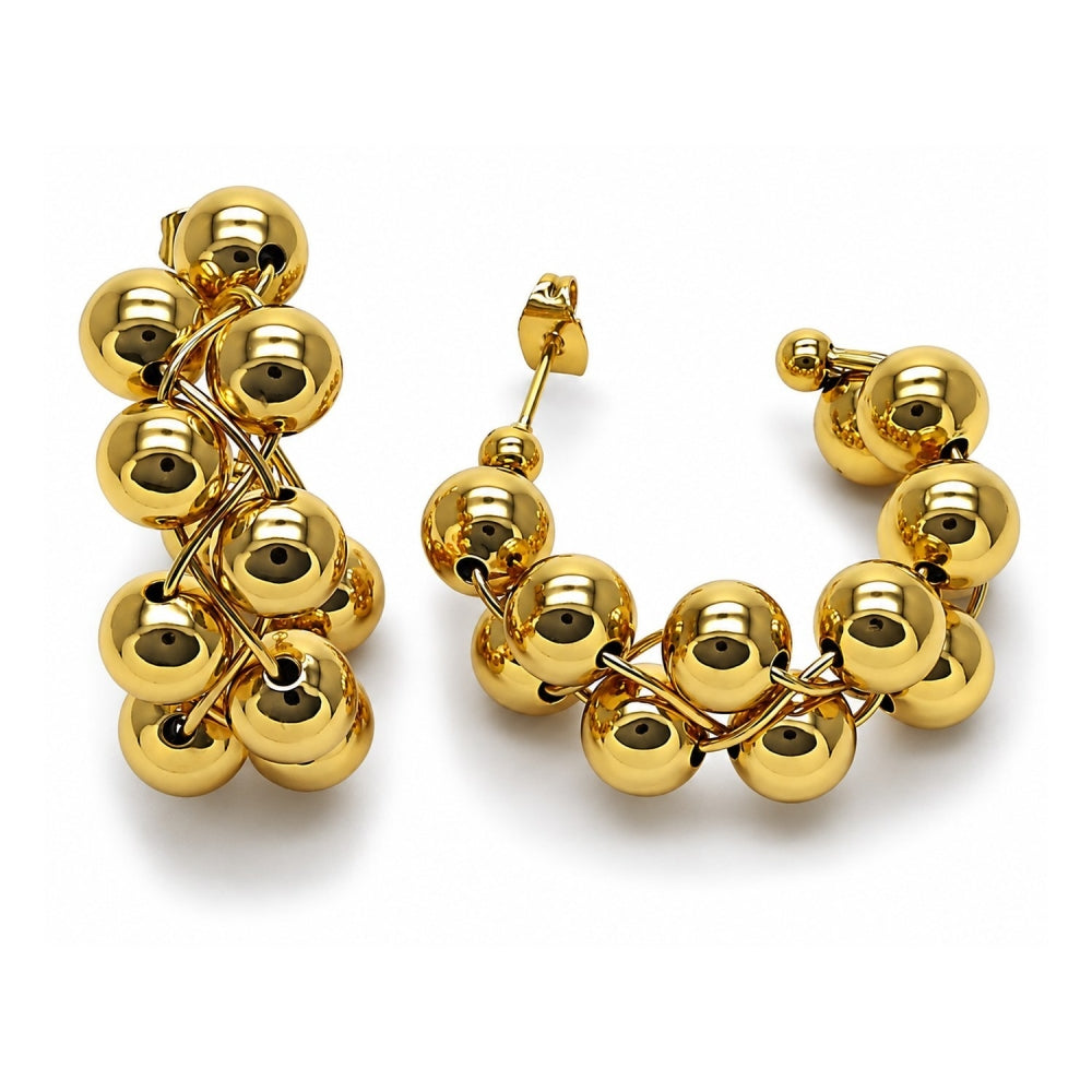 Oro Laminado Medium Hoop, Gold Filled Style Ball and Hollow Design, Polished, Golden Finish