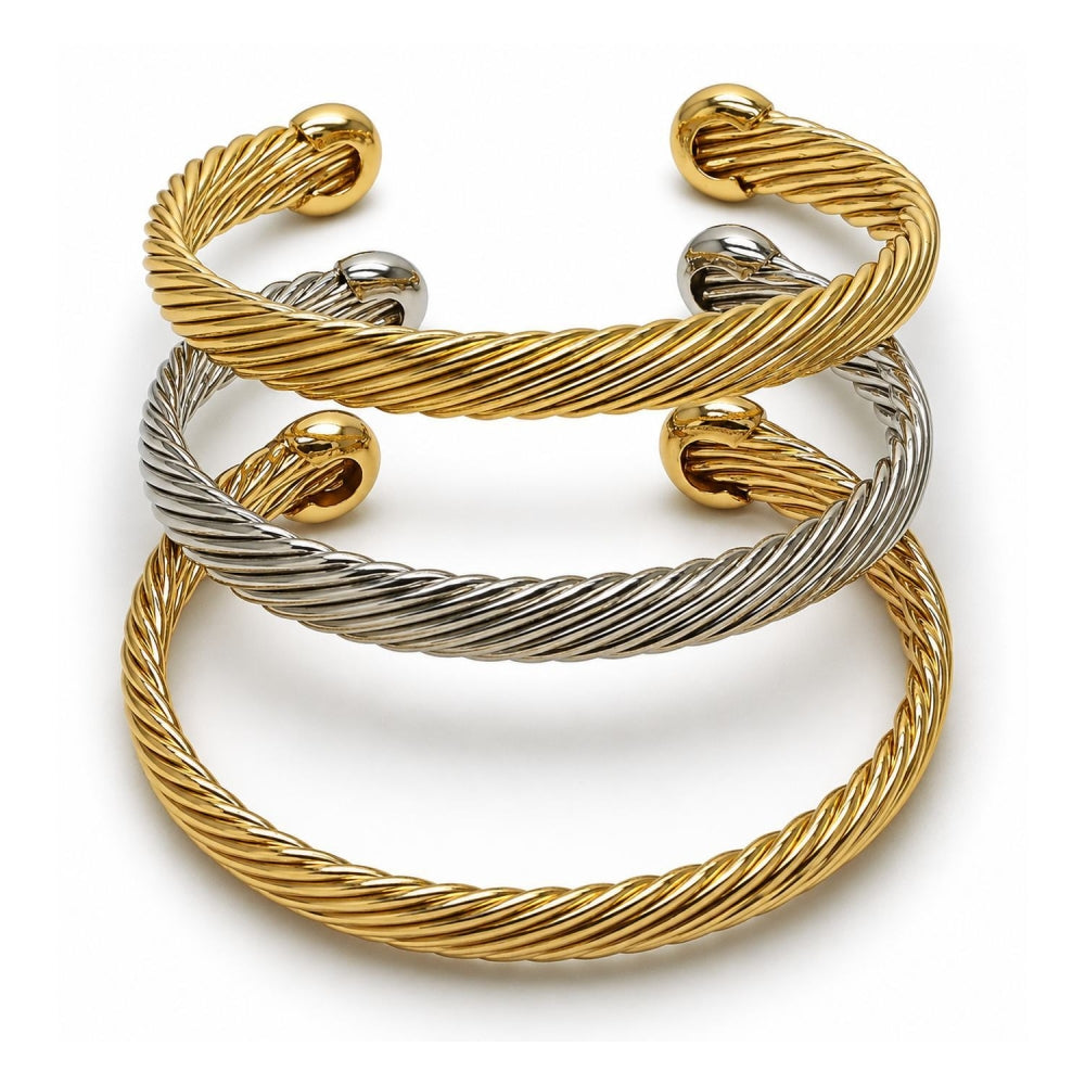 Oro Laminado Trio Bangle, Gold Filled Style Twist Design, Polished, Tricolor