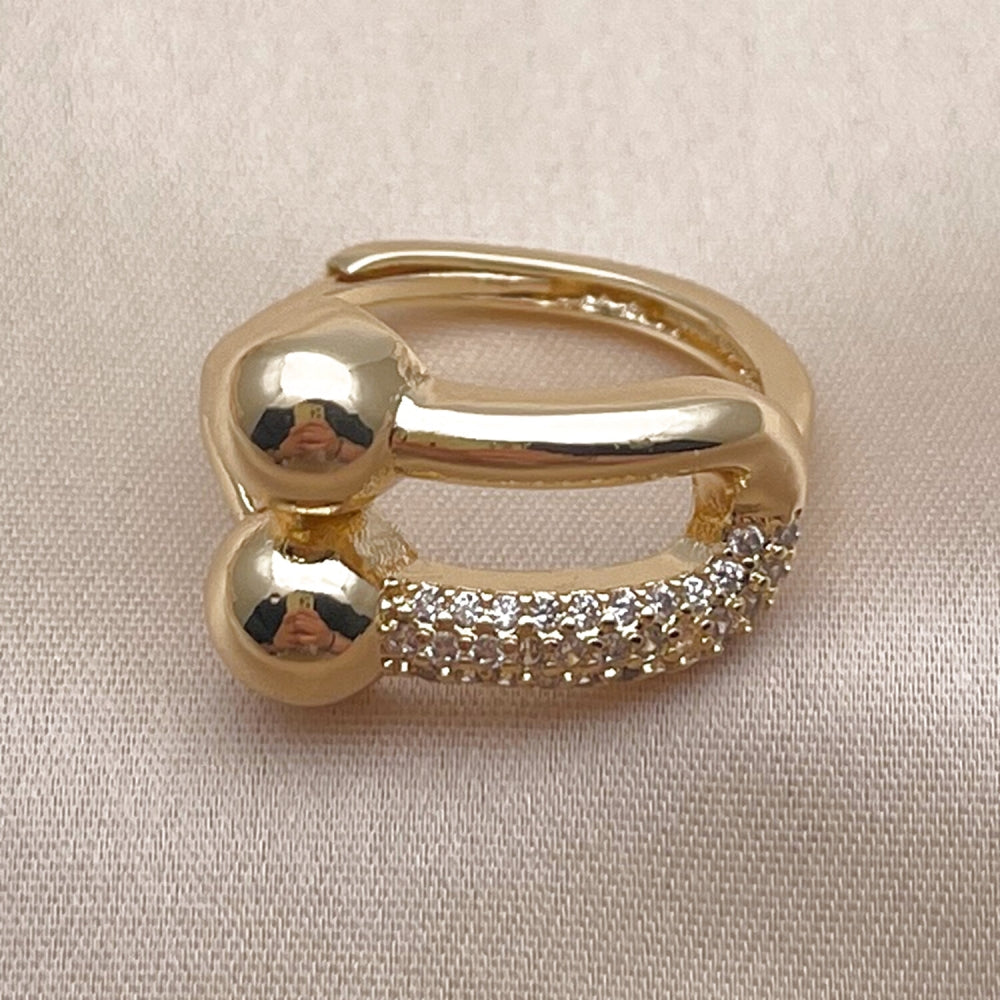 Oro Laminado Multi Stone Ring, Gold Filled Style Oval Bar Design, with White Micro Pave, Polished, Golden Finish