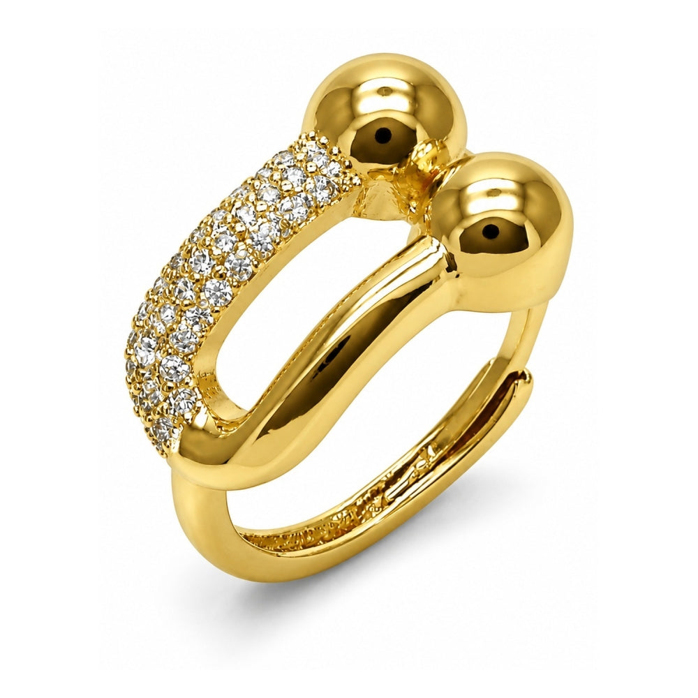 Oro Laminado Multi Stone Ring, Gold Filled Style Oval Bar Design, with White Micro Pave, Polished, Golden Finish