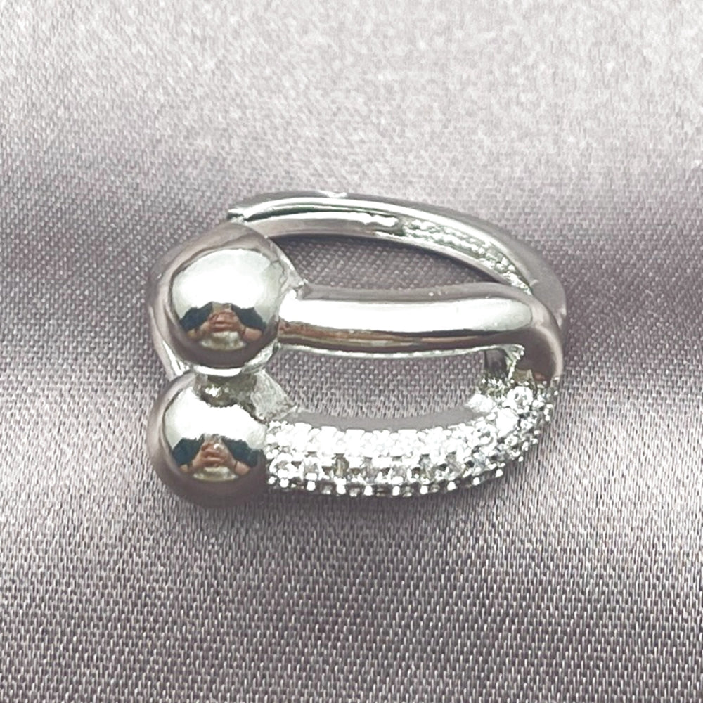 White Gold Filled Multi Stone Ring, Oval Bar Design, with White Micro Pave, Polished, Rhodium Finish