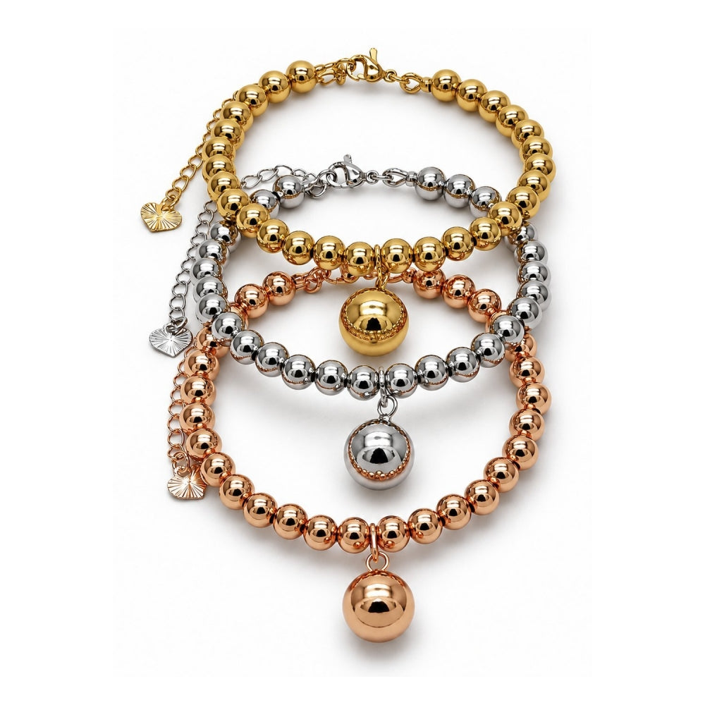 Oro Laminado Trio Bangle, Gold Filled Style Ball Design, Polished, Tricolor