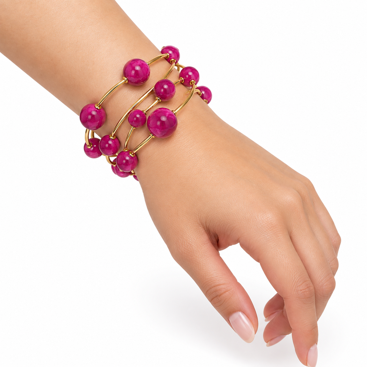 Pulsera de Esferas Fucsia y Doradas