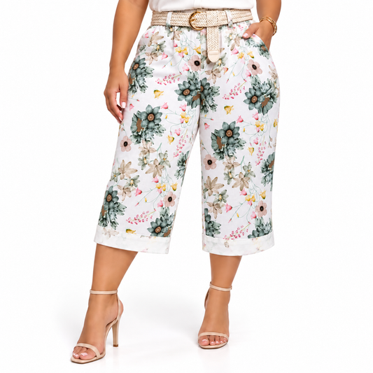 Culotte Floral Verde con Cinturón Trenzado