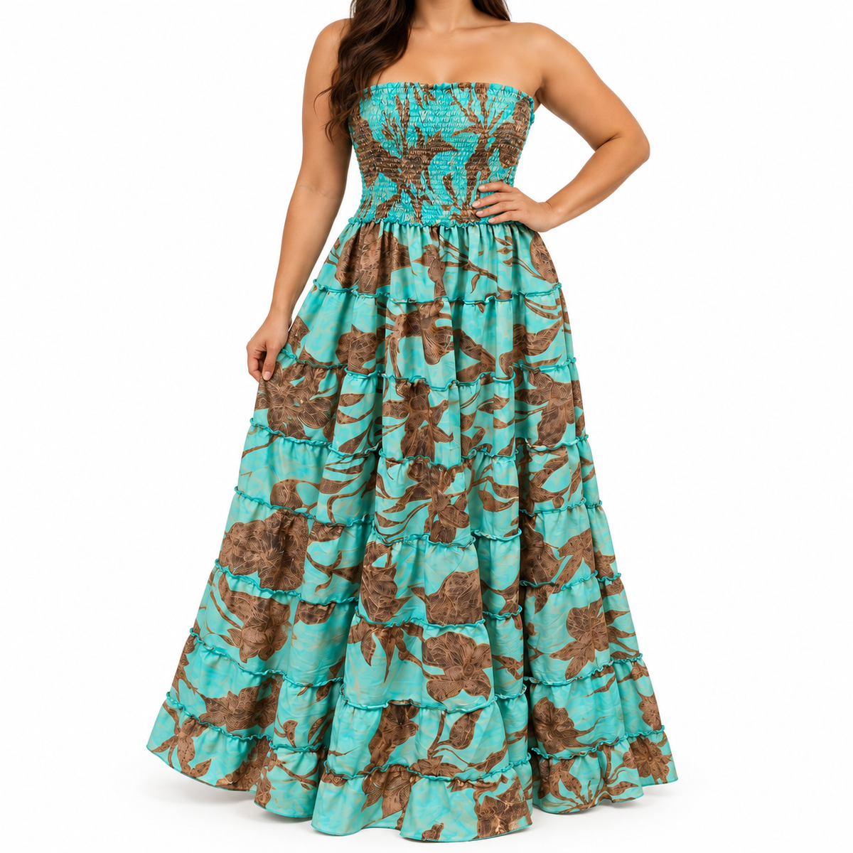 Vestido Maxi Turquesa Floral