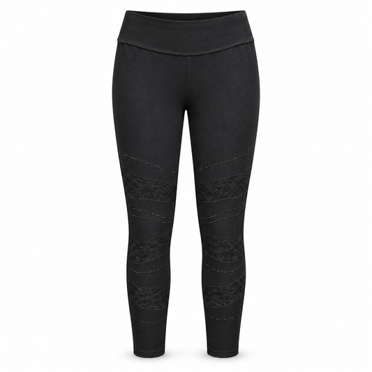 Legging Negro con Encaje y Strass