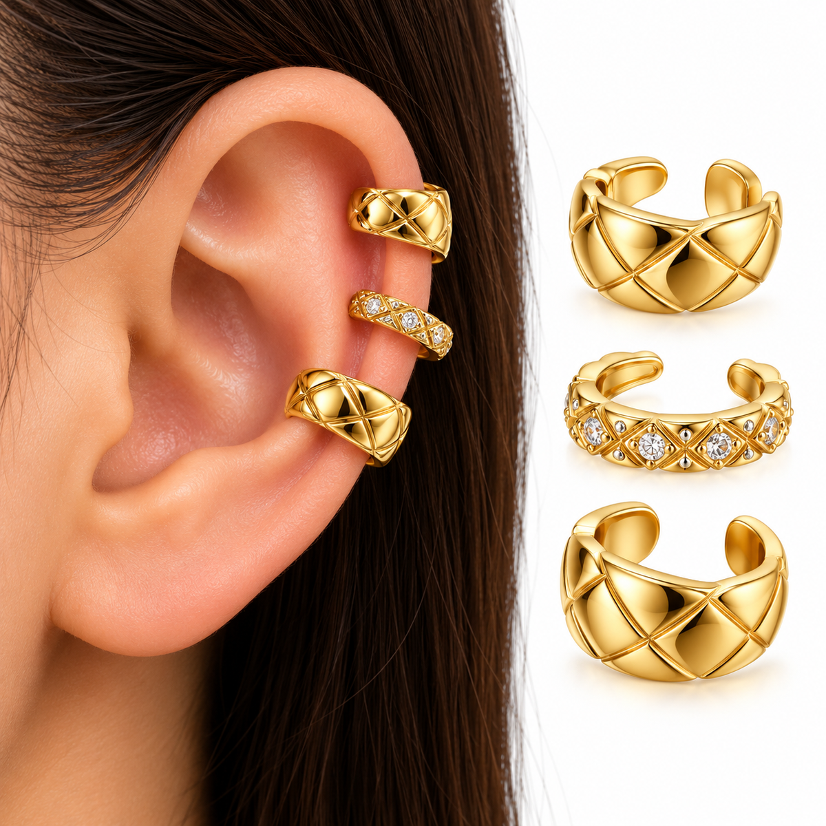 Set Ear Cuff Dorado Entrelazado
