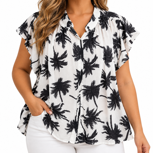 Blusa Palmeras Blanco y Negro