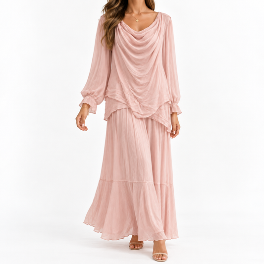 Vestido Maxi Rosa Blush Drapeado