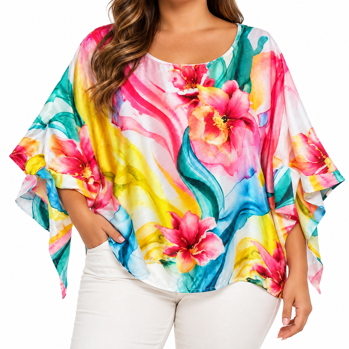 Blusa Batwing Floral Acuarela Multicolor