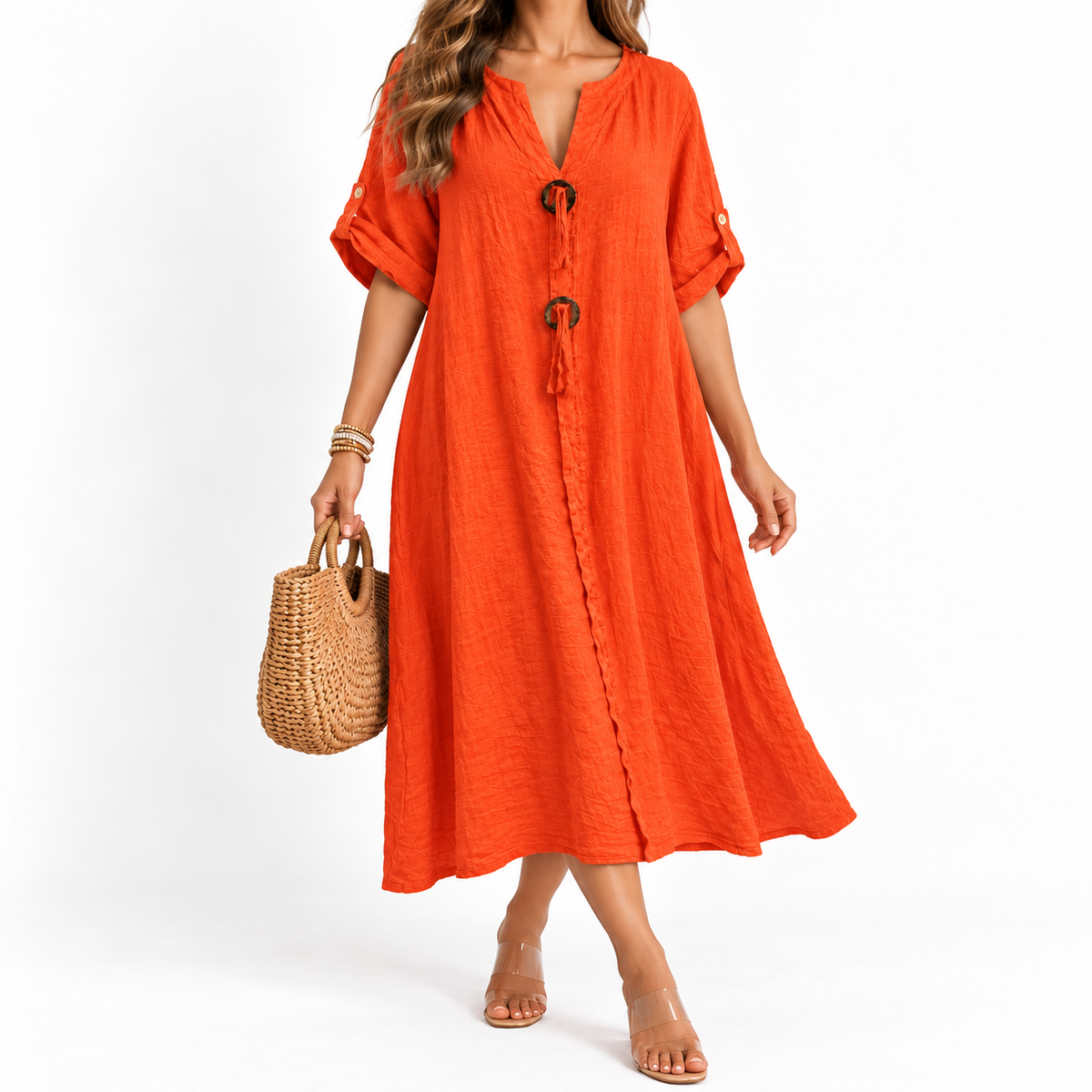 Vestido Naranja Relaxed de Lino