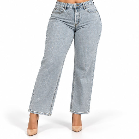 Jeans Light Wash con Rhinestones